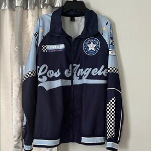 ROMWE Los Angeles Graphic Puffer Jacket - Navy & Light Blue